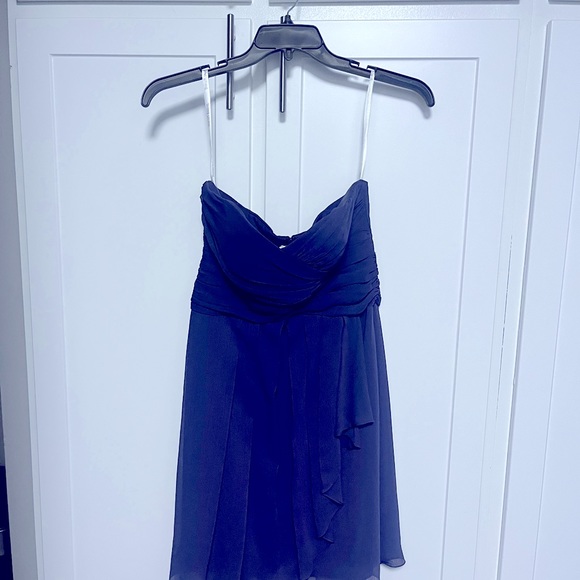 David's Bridal #F14847 Plum Short Crinkle Chiffon dress (size 8) - Picture 1 of 4